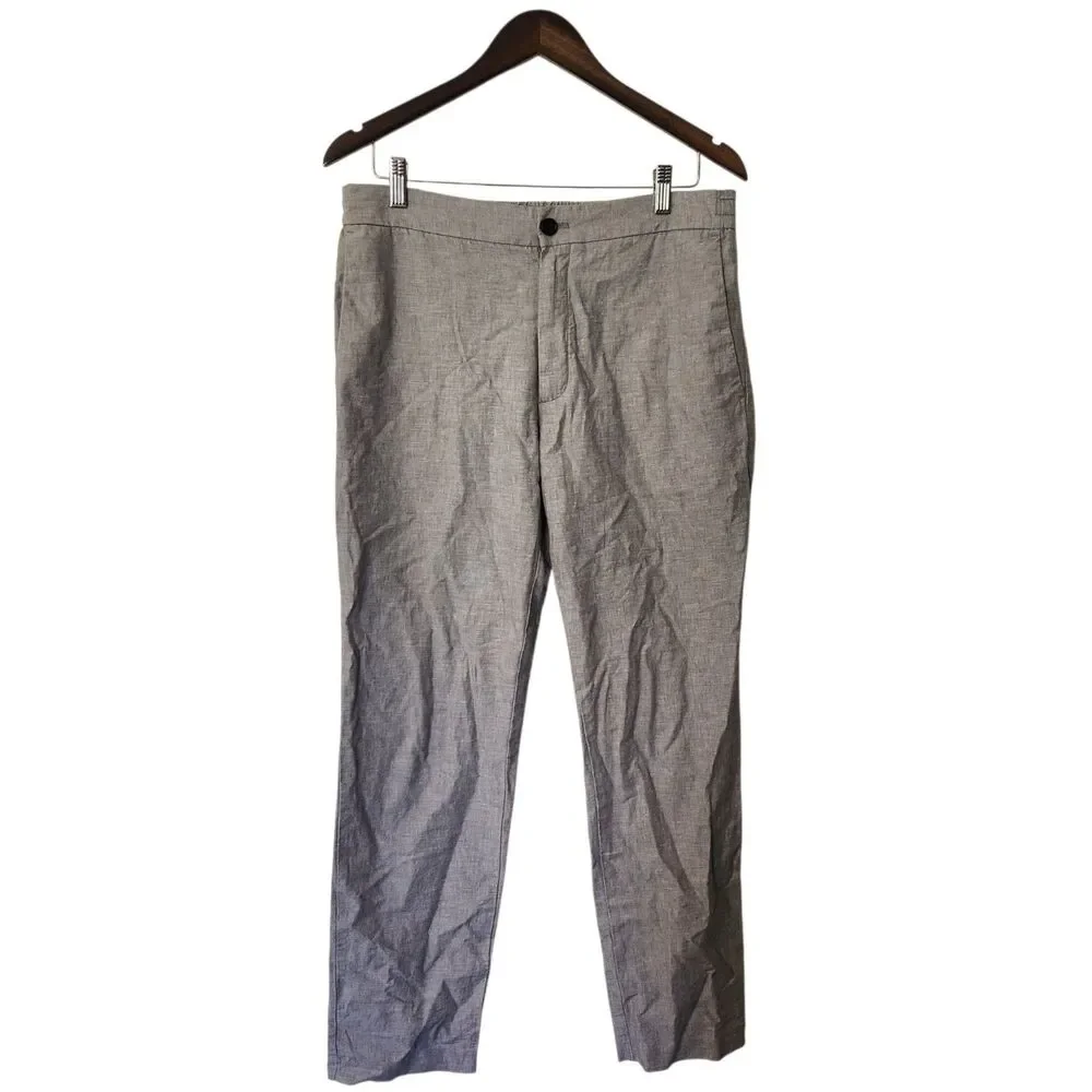 Banana Republic Mens 31 S Slim Fit Heather Gray Linen Drawstring Trousers Pants